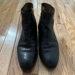 La Canadienne Leather Crock Print Ankle Boots. Dark Brown size 38 (7-1/2)